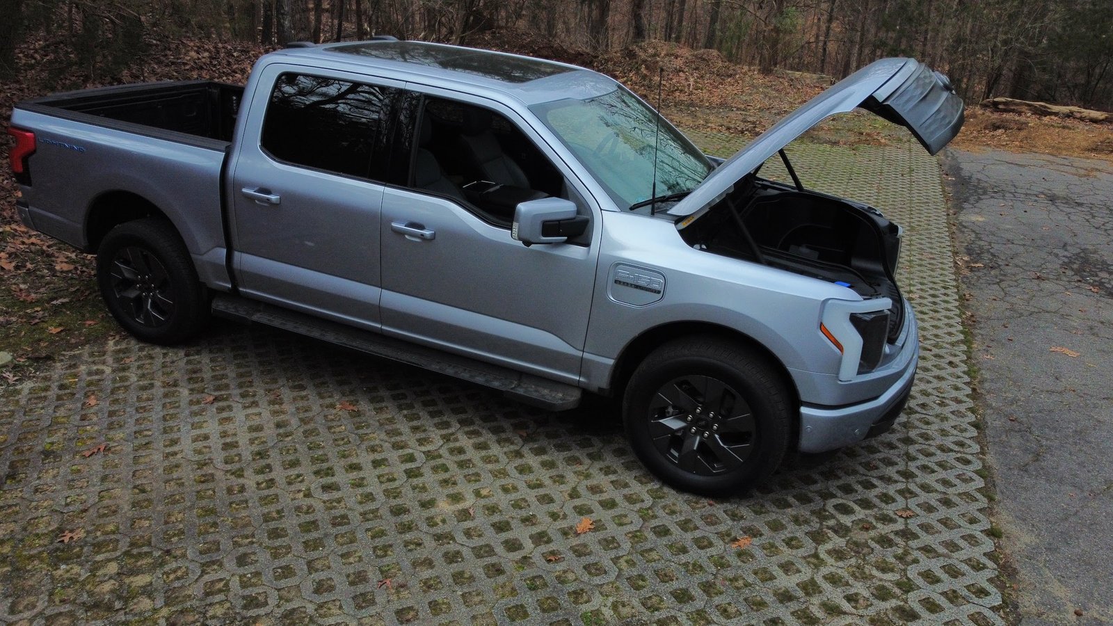 Your silver F-150 Lightning with the frunk open